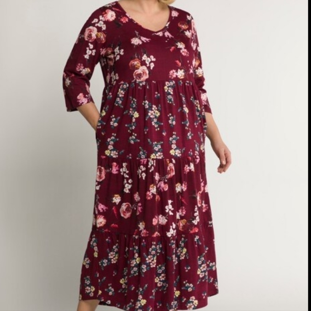 Torrid Dress Women Floral Print Empire Waist Pockets Scoop Neck 3/4 Sleeve SZ 10
